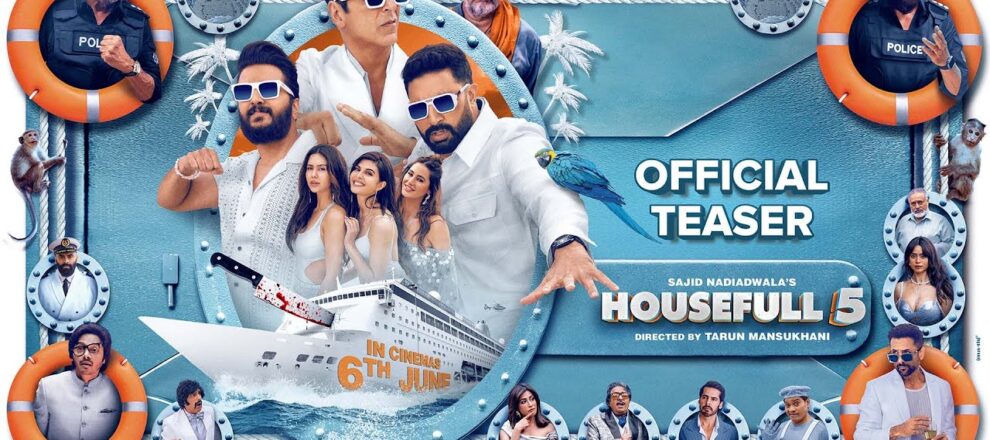 Poster of Housefull 5 (2025) featuring Akshay Kumar, Riteish Deshmukh, and Abhishek Bachchan in a comedy-packed avatar.